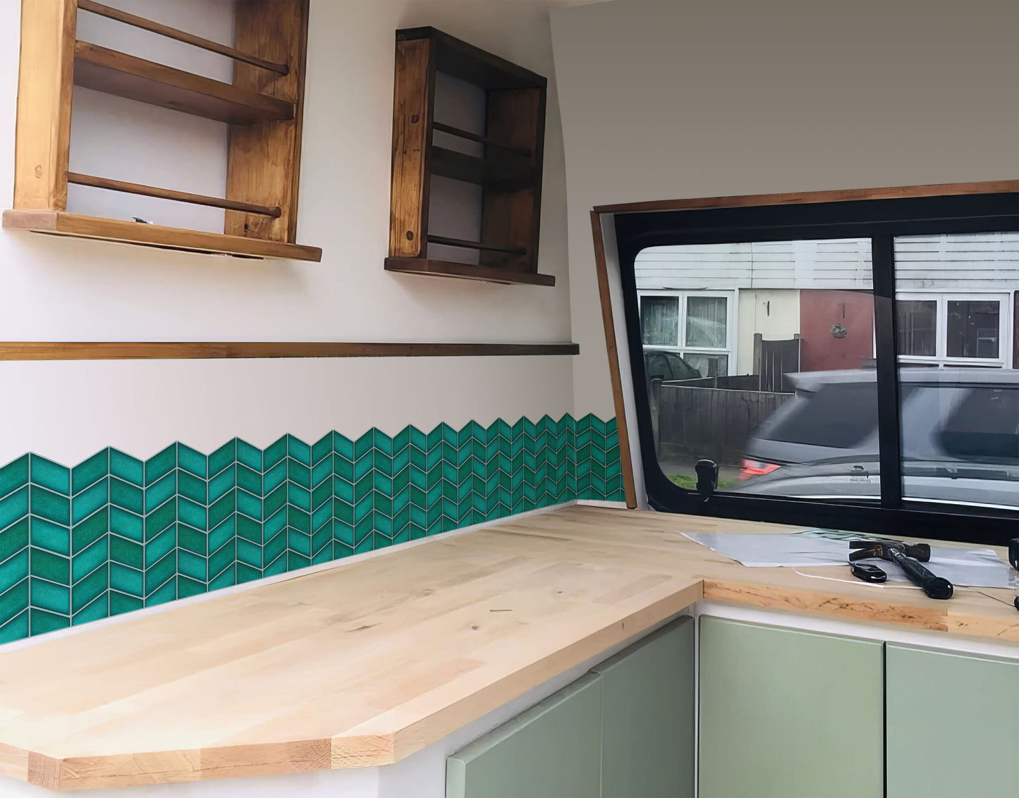 AquaGreen Chevron Tile Sticker