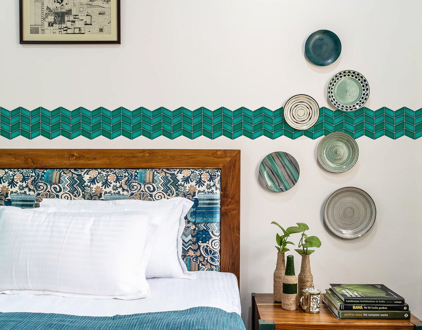 AquaGreen Chevron Self-Adhesive Tile Sticker Border