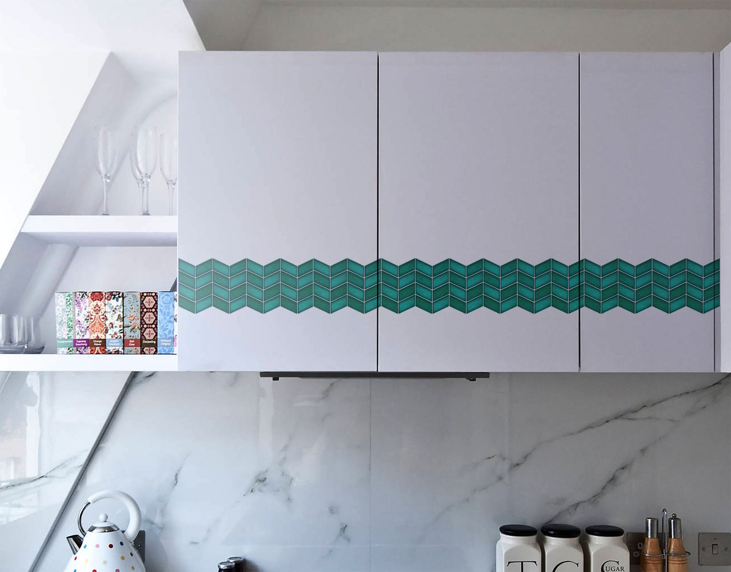 AquaGreen Chevron Self-Adhesive Tile Sticker Border