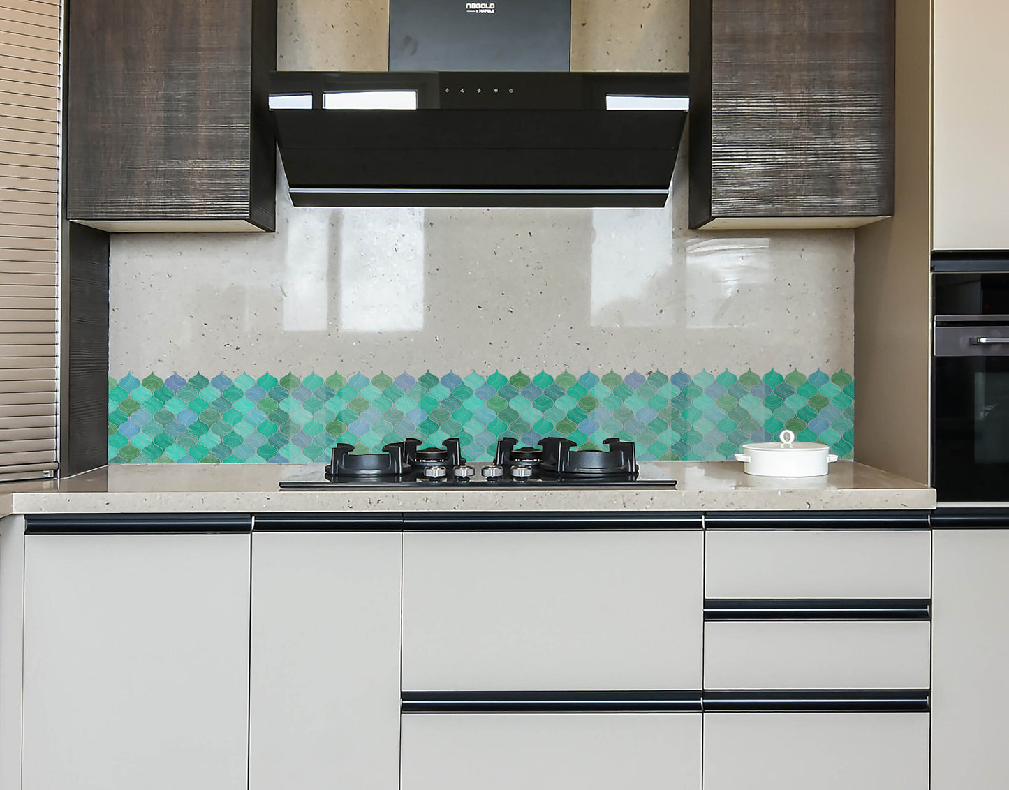 Mosaic Lantern Blue Green Shades Durable Surface Decoration Film for Kitchen, Cabinet, Table, Furniture, Wall, Bathroom, Door, Refurbishment