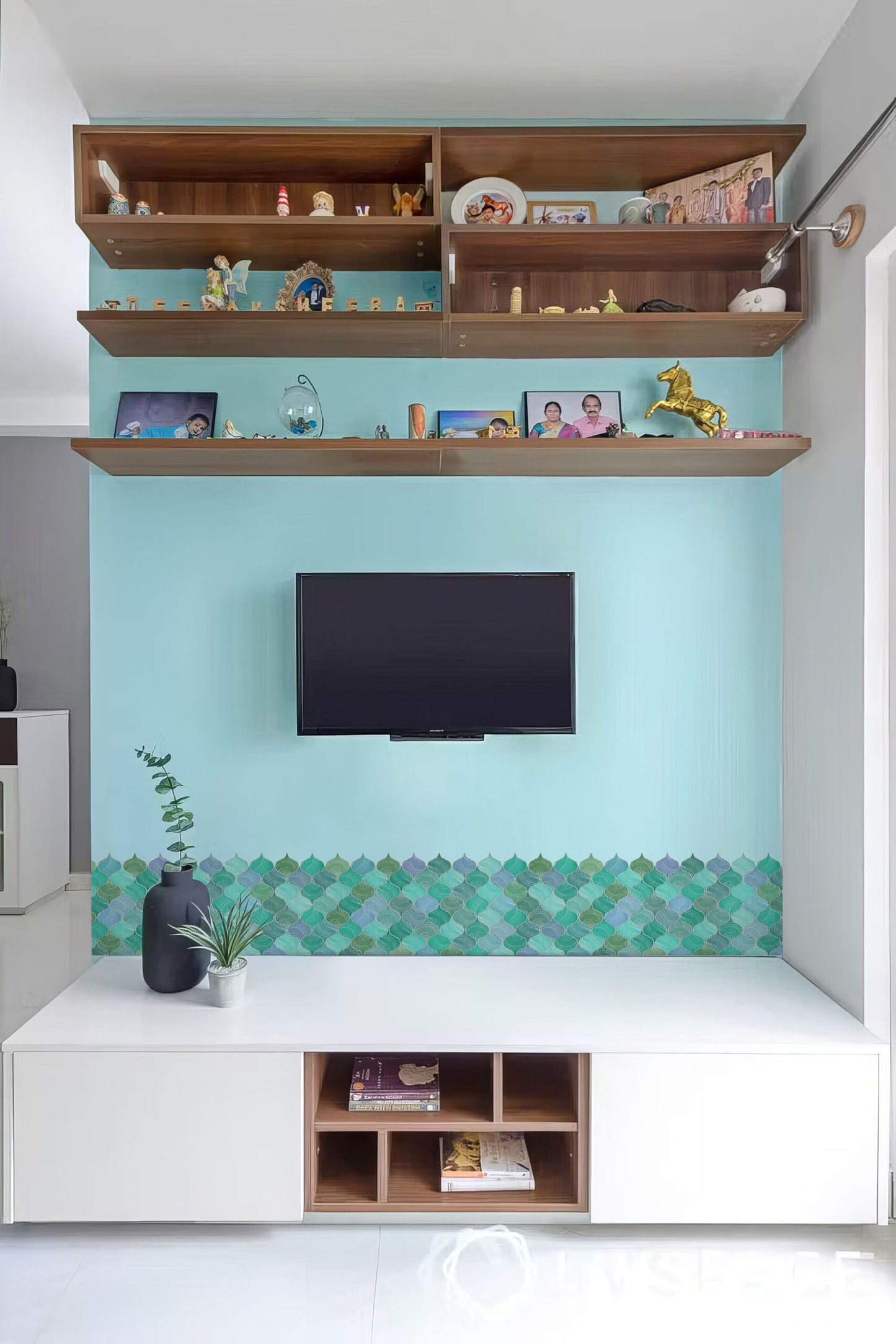 Mosaic Lantern Blue Green Shades Durable Surface Decoration Film for Kitchen, Cabinet, Table, Furniture, Wall, Bathroom, Door, Refurbishment