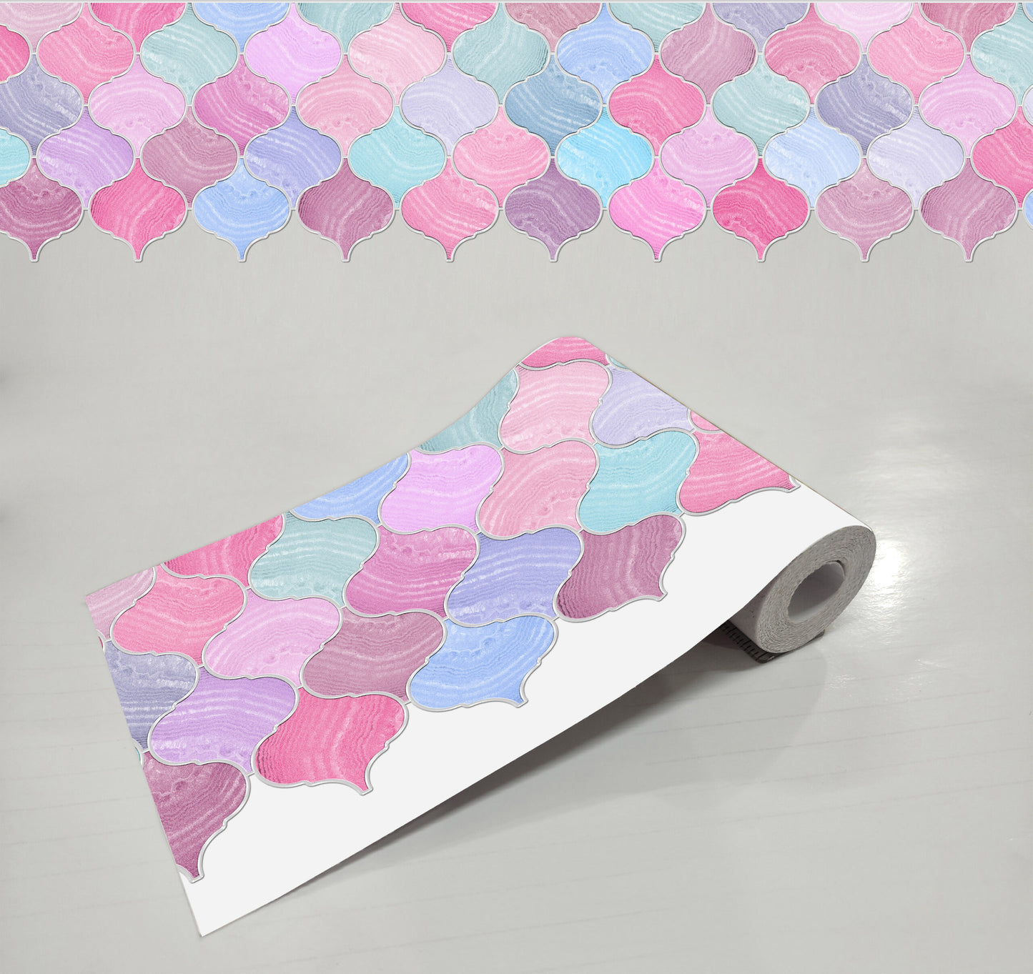 Mosaic Lantern Pink Violet Shades Durable Surface Decoration Film for Kitchen, Cabinet, Table, Furniture, Wall, Bathroom, Door, Refurbishment