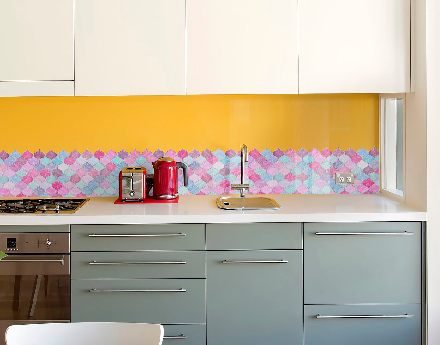 Mosaic Lantern Pink Violet Shades Durable Surface Decoration Film for Kitchen, Cabinet, Table, Furniture, Wall, Bathroom, Door, Refurbishment