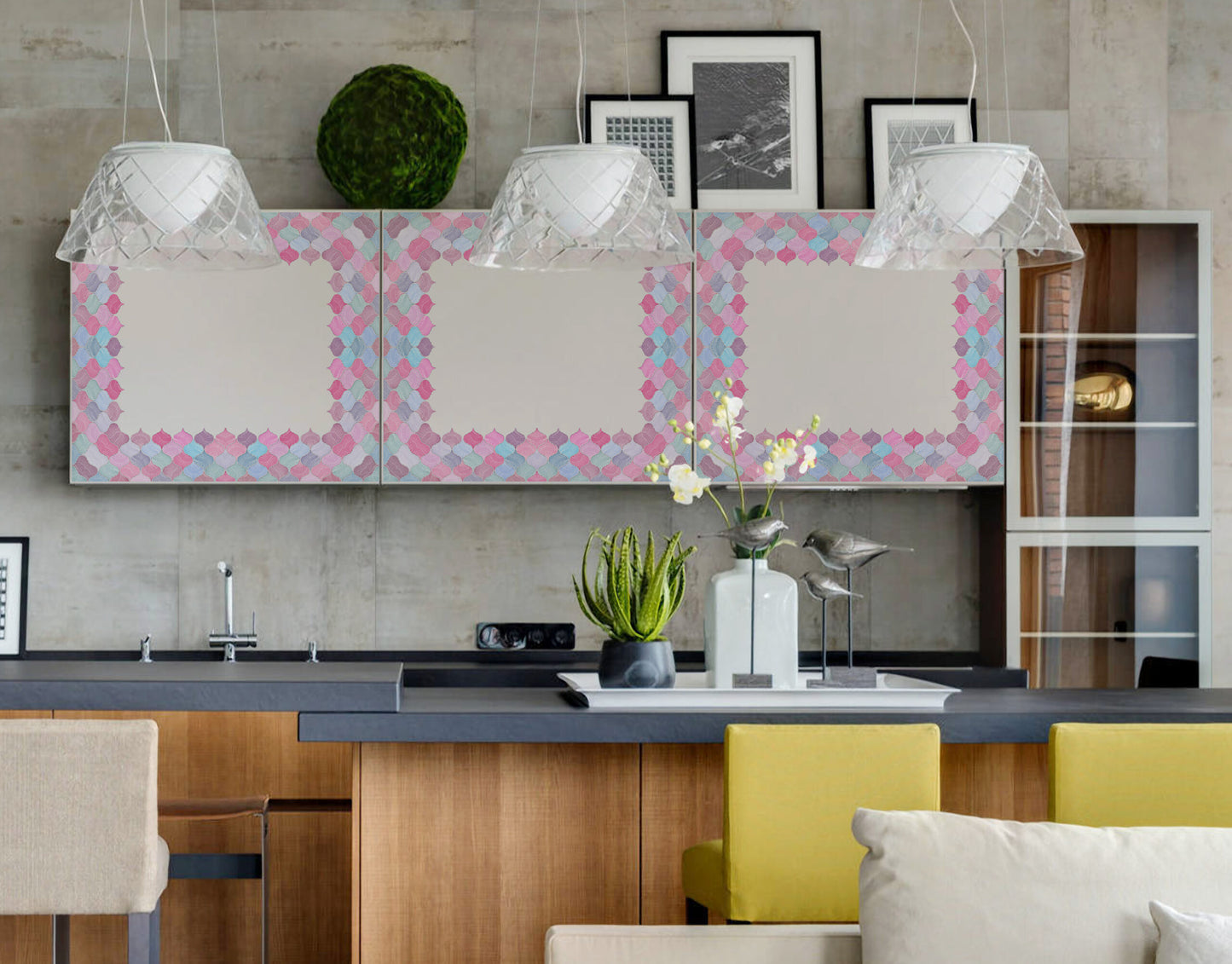 Mosaic Lantern Pink Violet Shades Durable Surface Decoration Film for Kitchen, Cabinet, Table, Furniture, Wall, Bathroom, Door, Refurbishment