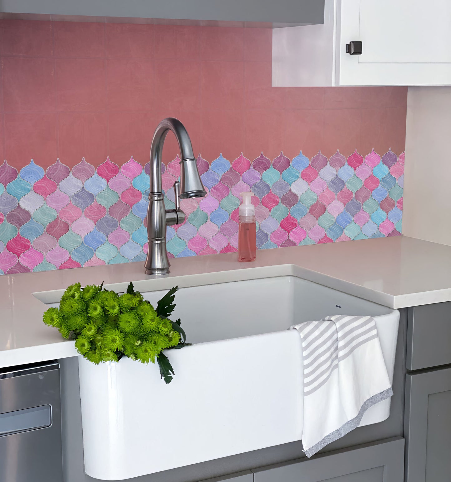 Mosaic Lantern Pink Violet Shades Durable Surface Decoration Film for Kitchen, Cabinet, Table, Furniture, Wall, Bathroom, Door, Refurbishment