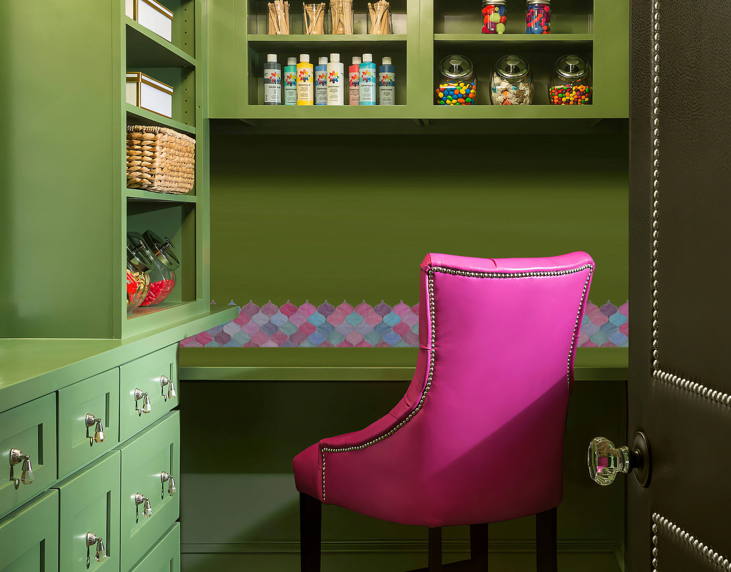 Mosaic Lantern Pink Violet Shades Durable Surface Decoration Film for Kitchen, Cabinet, Table, Furniture, Wall, Bathroom, Door, Refurbishment