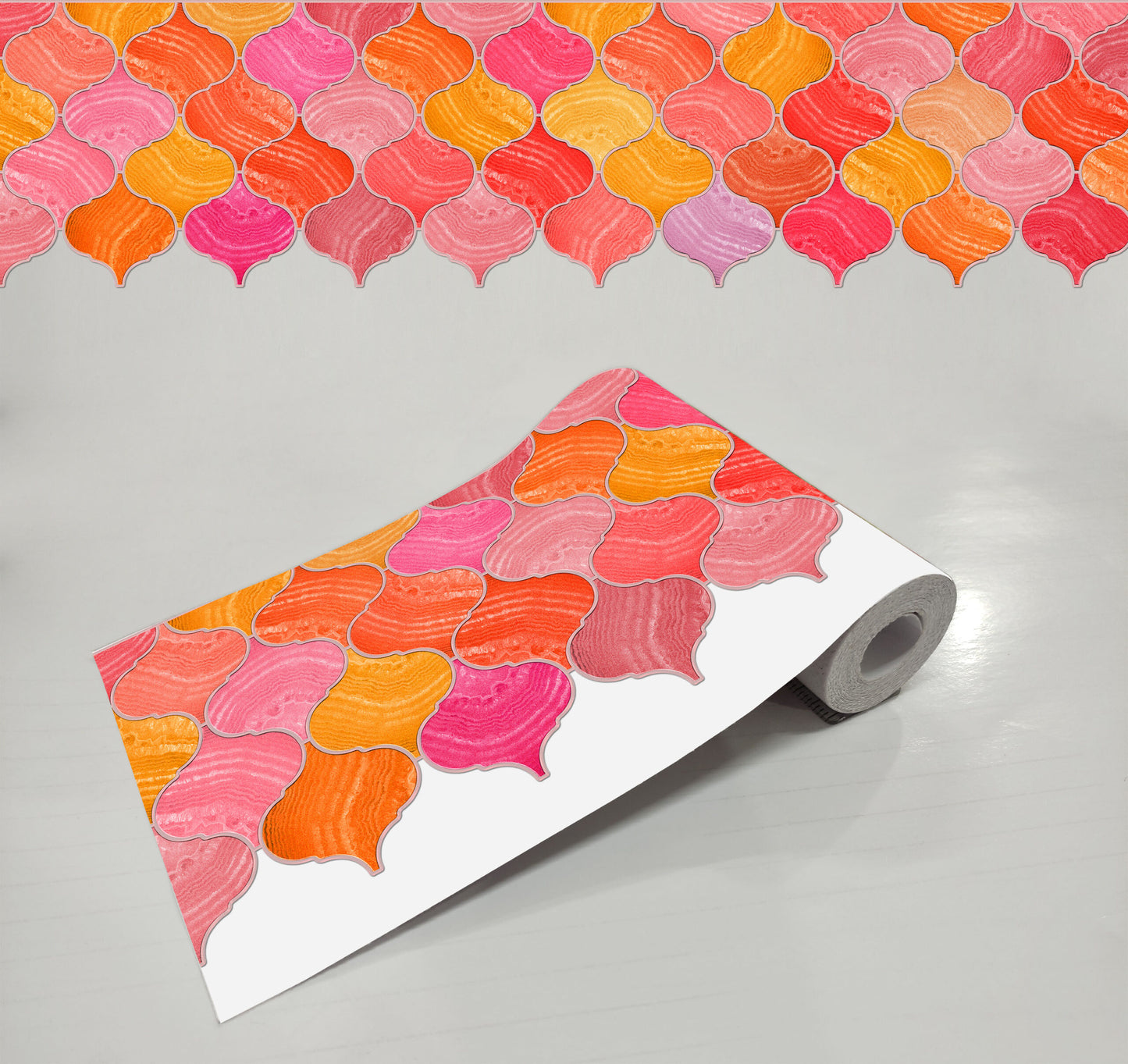 Mosaic Lantern Red Orange Shades Durable Surface Decoration Film for Kitchen, Cabinet, Table, Furniture, Wall, Bathroom, Door, Refurbishment