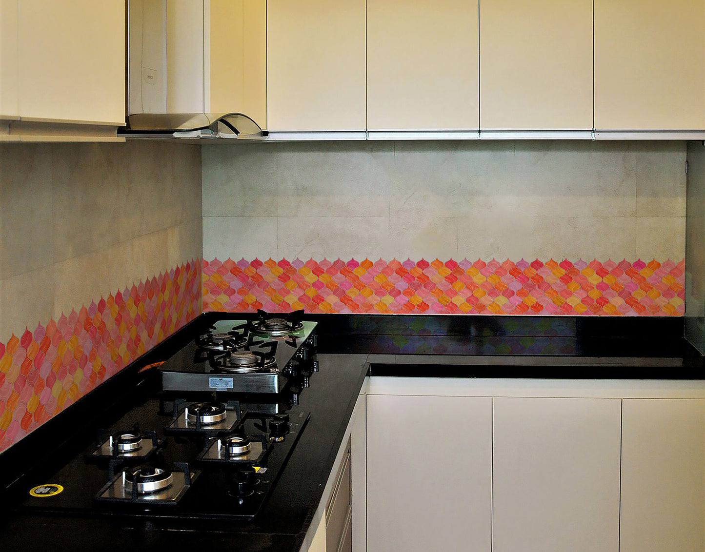 Mosaic Lantern Red Orange Shades Durable Surface Decoration Film for Kitchen, Cabinet, Table, Furniture, Wall, Bathroom, Door, Refurbishment