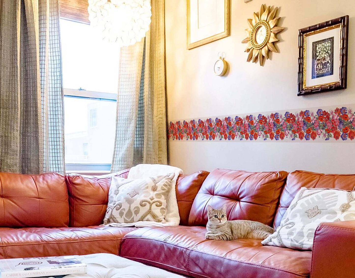 Multicolor Flowers With Running Branches Border Wallpaper