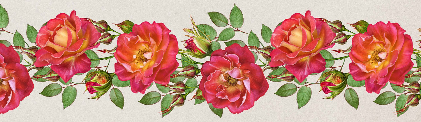 Floribunda Flowers and Leaves Wall Sticker Border