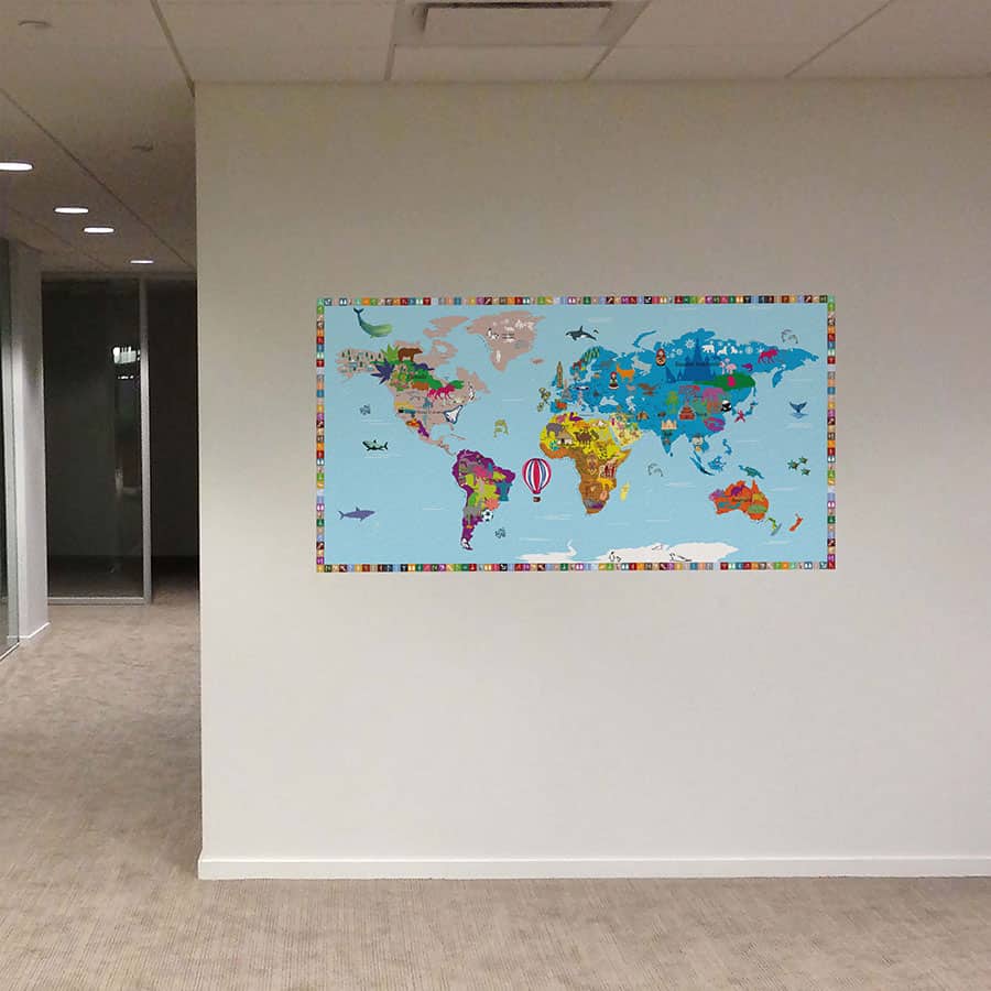 Illustrated World Map Poster for Kids Wall Sticker