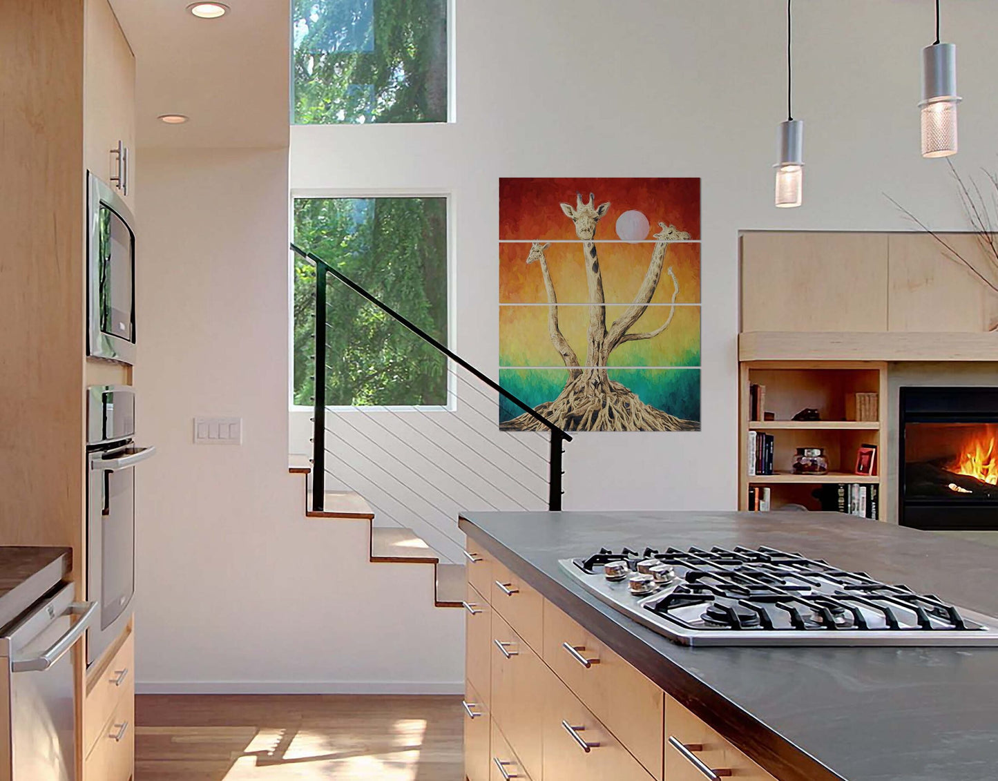 Giraffe as a Tree & Branches Colorful Wall Digital Print