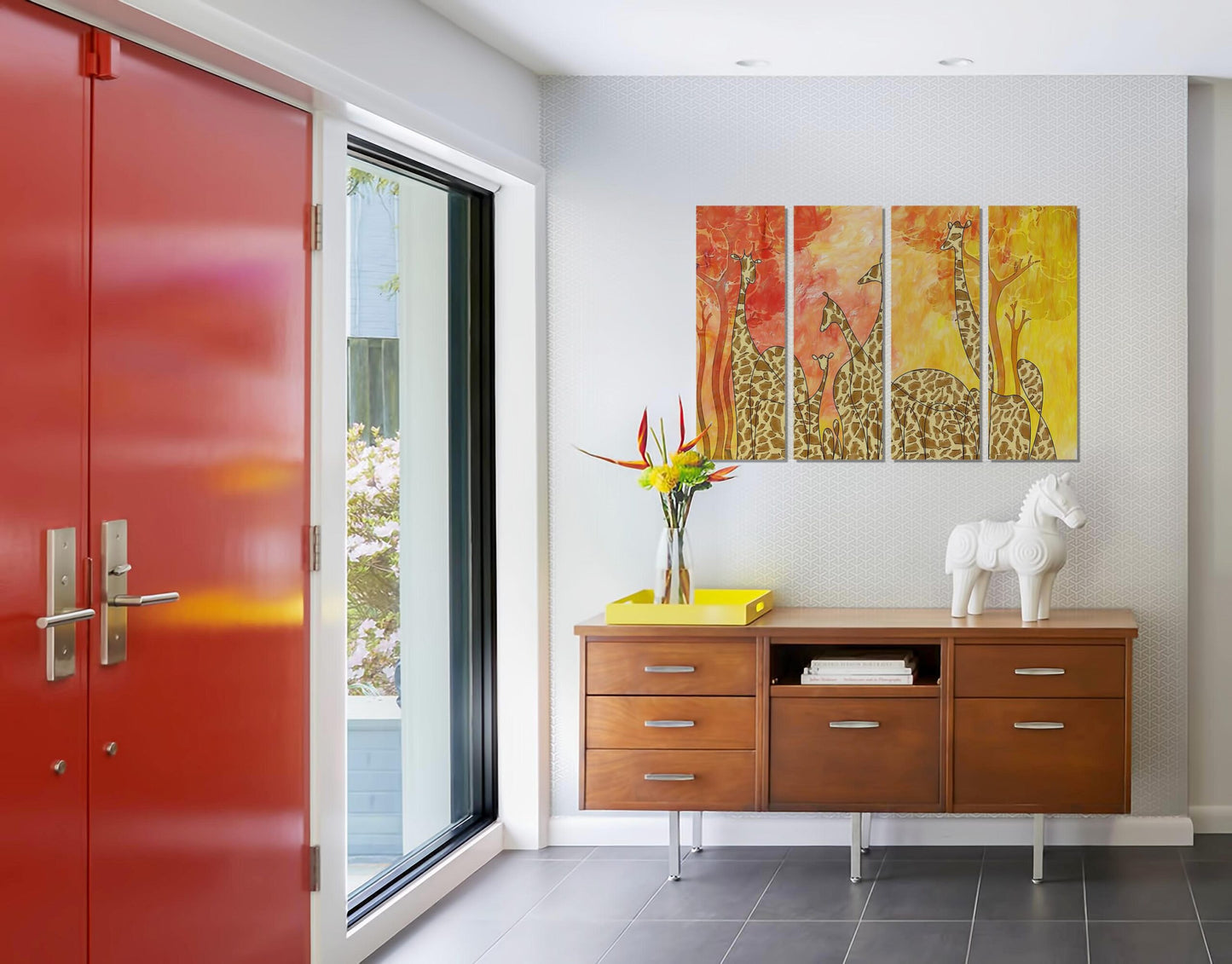 Multiple Giraffes Painted Illustration Wall Painting