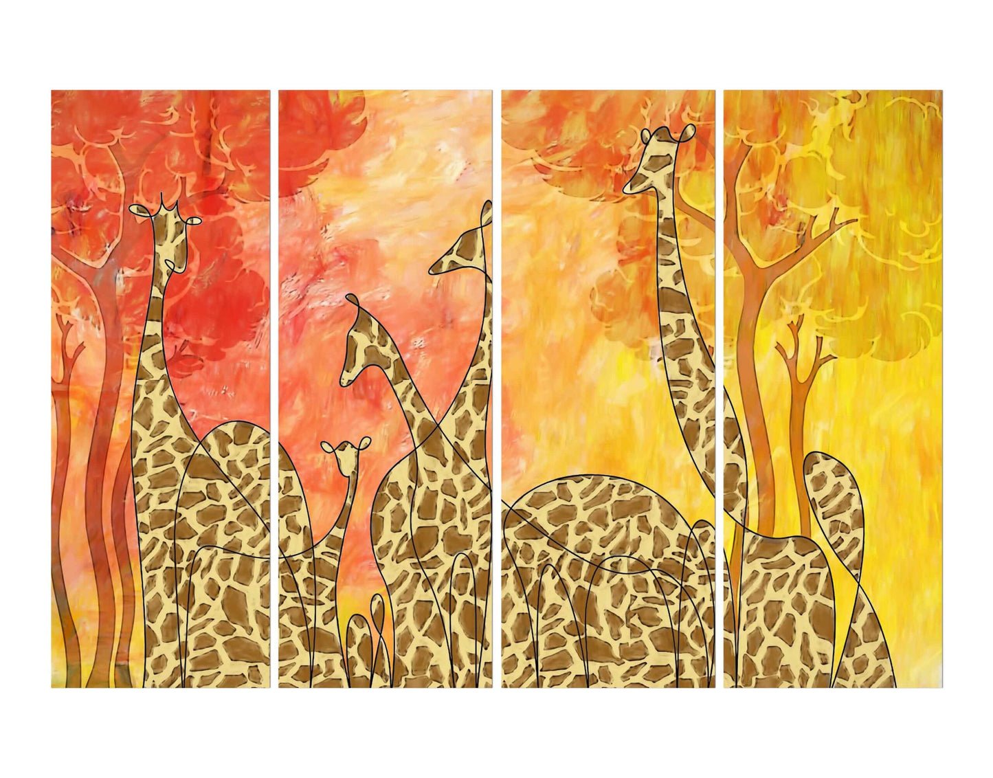 Multiple Giraffes Painted Illustration Wall Painting