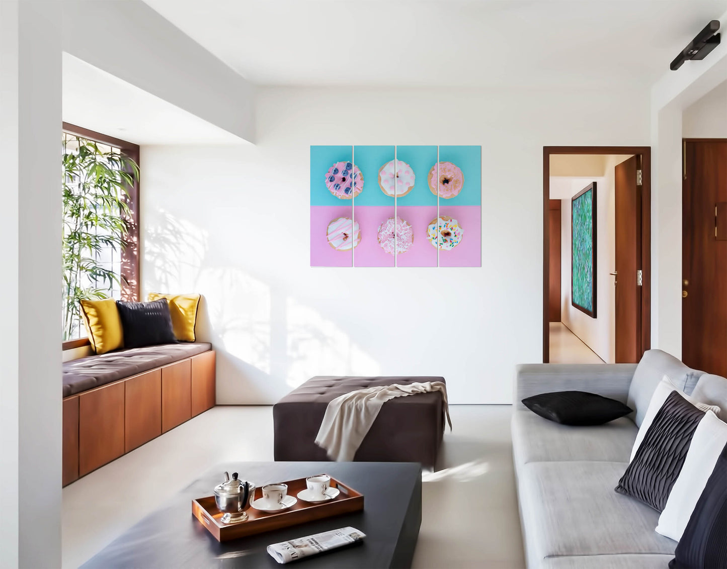 Six Donuts with Pink Blue & White Creamy Spreaded Wall Art Painting