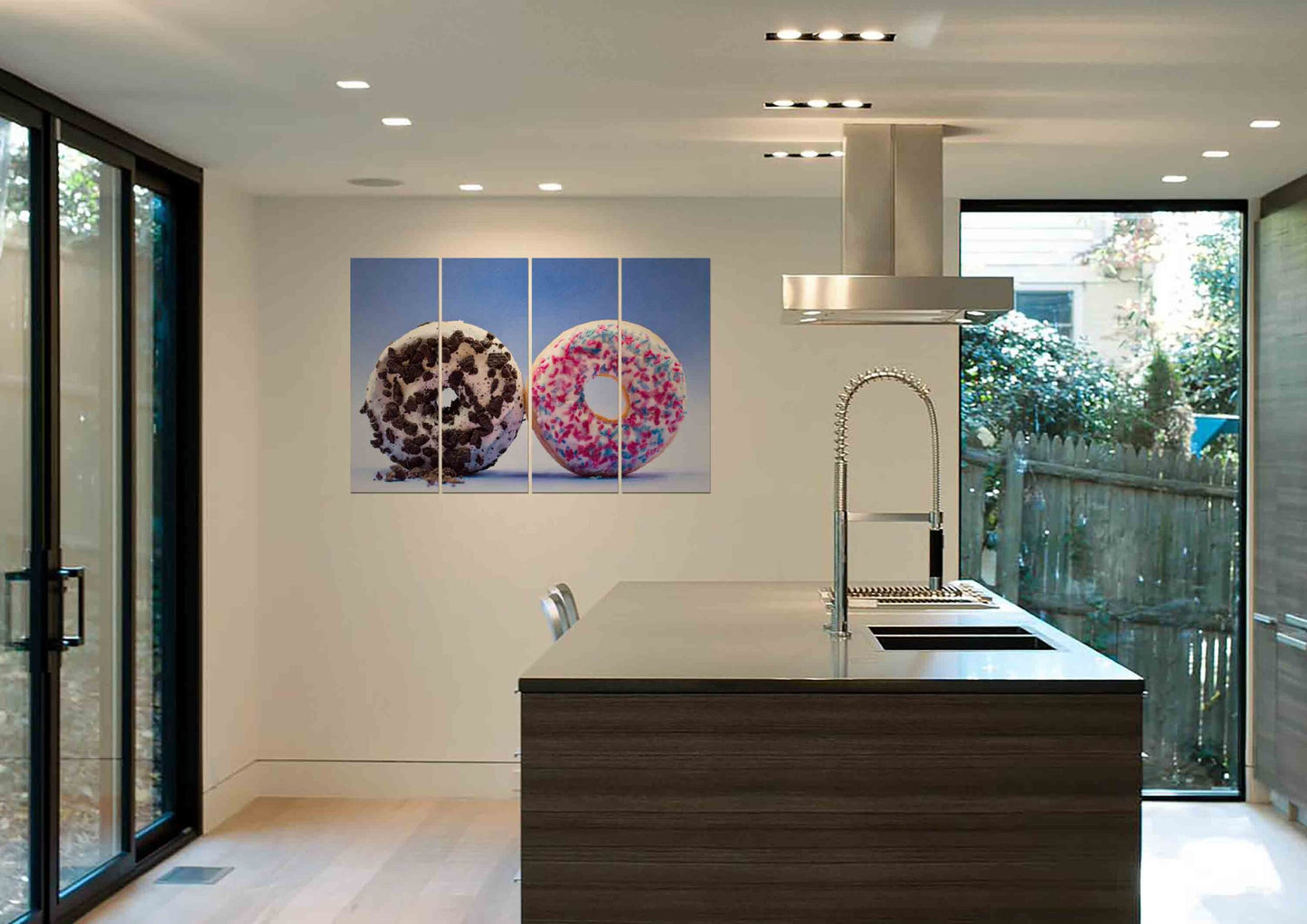 Two Donuts with Brown Pink & Blue Chocolate Spreaded Wall Wall Painting