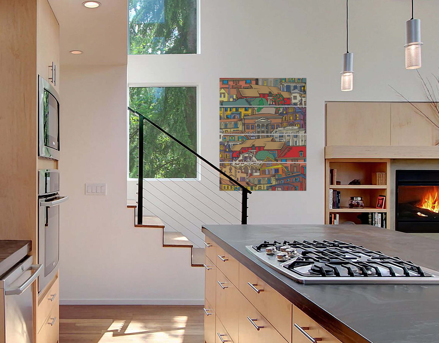 Graffiti Street Houses Wall Canvas Print