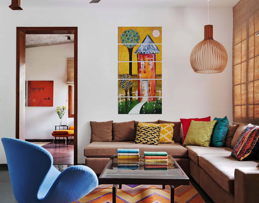 Colorful Acrylic Paint of a House & Tree Wall Art Painting