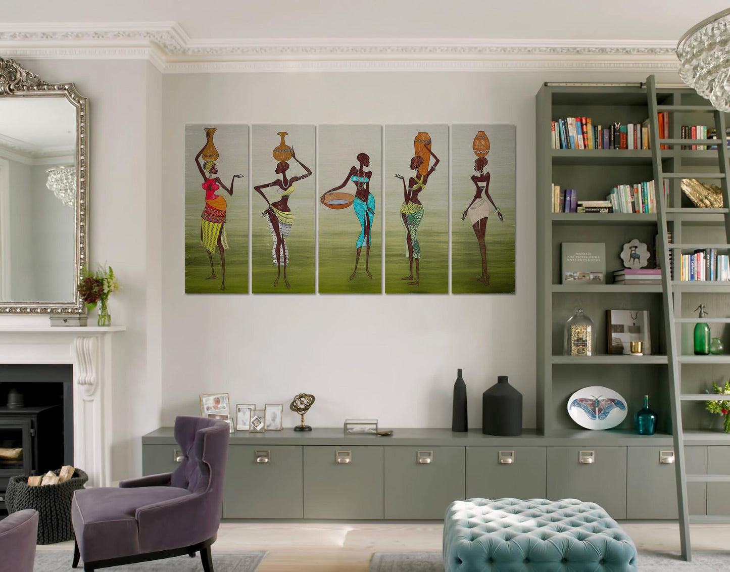 Modern African 5 Girls Painting Art Wall Digital Print