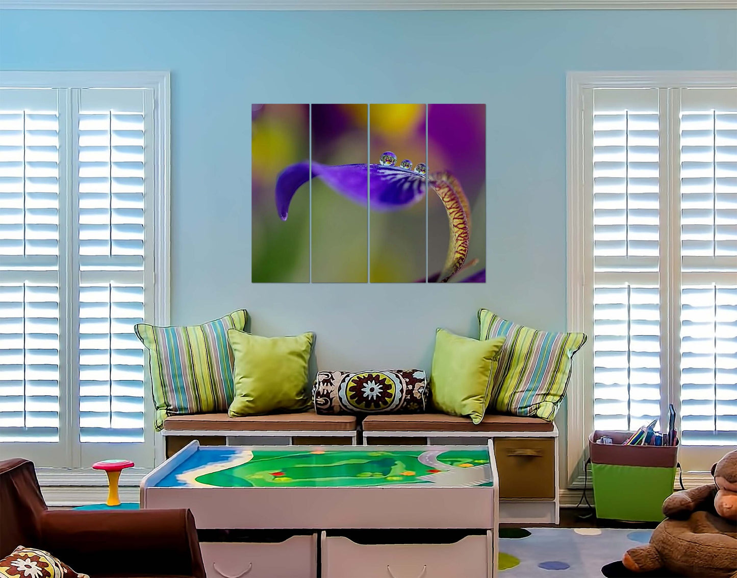 Purple Flower Morning Dew & Raindrops Photography Wall Photo Print