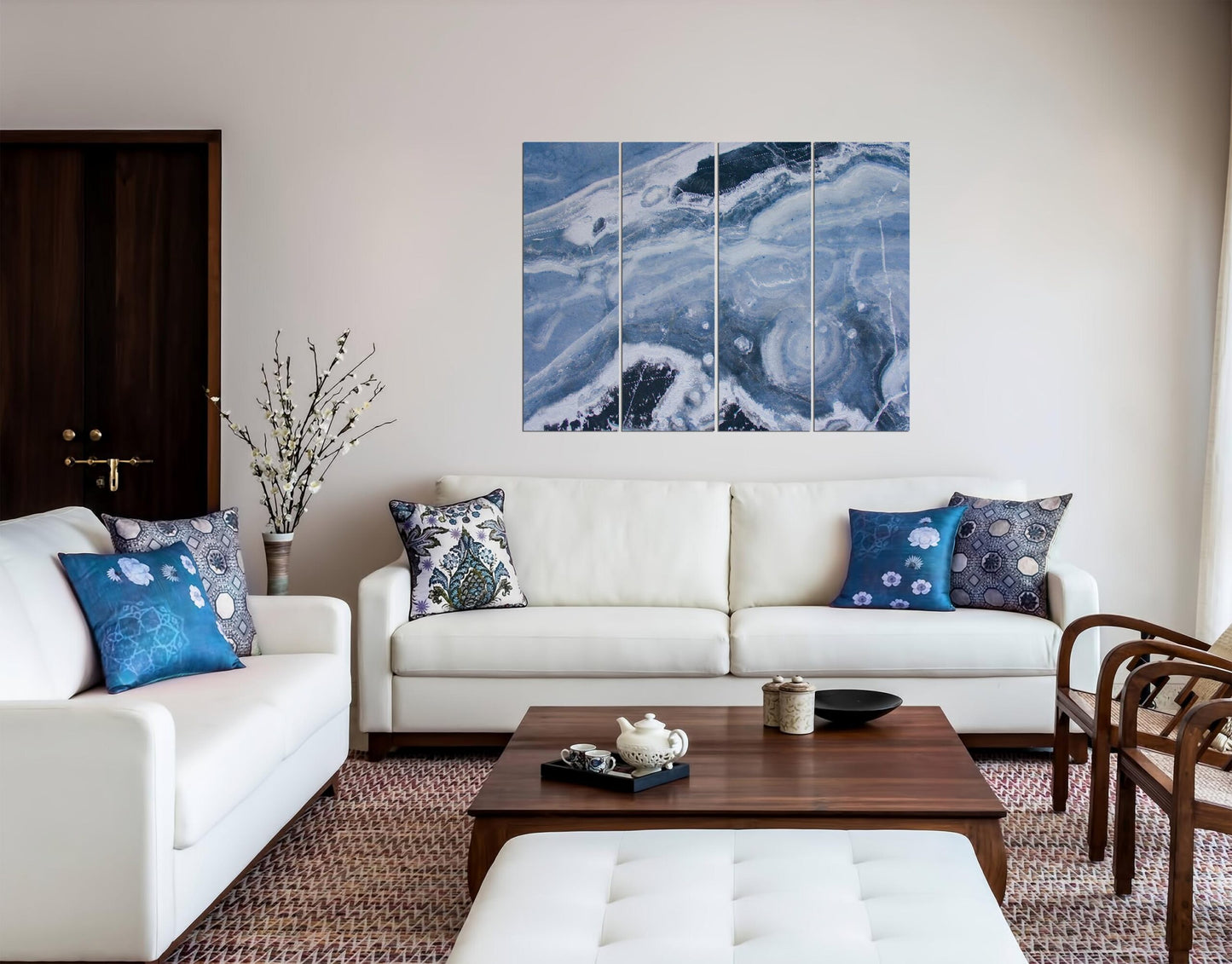 Carved Ice Blue Marble Wall Photo Print