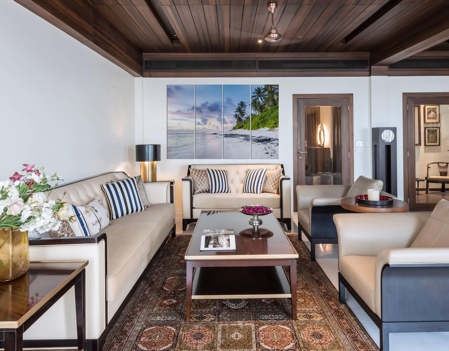 Ocean Beach with Sand & Palm Coconut Trees Wall Canvas Print