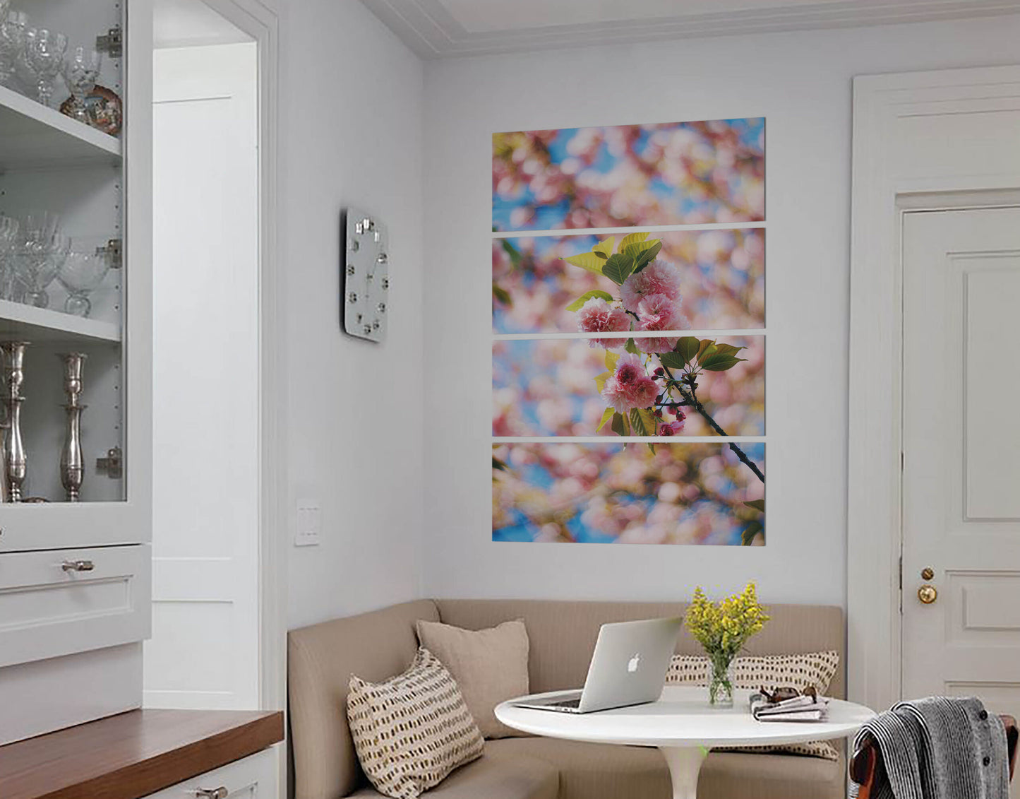 Pink Flowers with Leaves Wall Art Painting