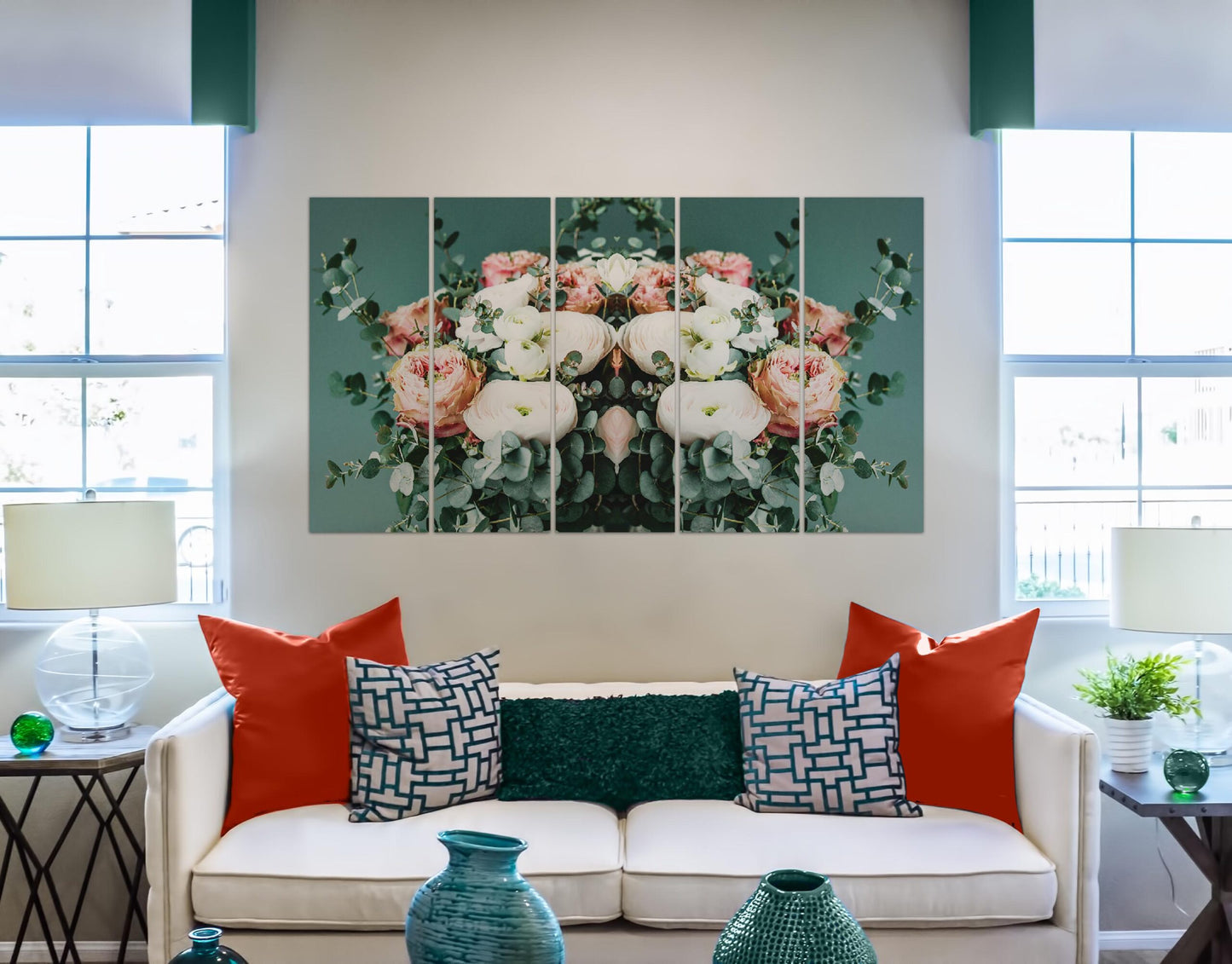 White & Pink Rose Flowers with Leaves Wall Wall Painting