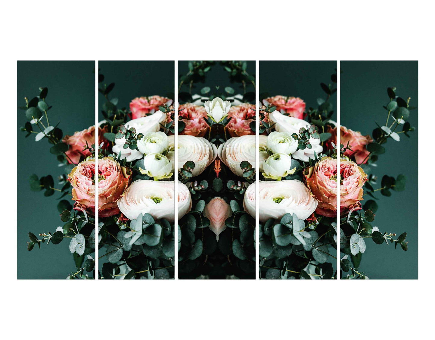 White & Pink Rose Flowers with Leaves Wall Wall Painting