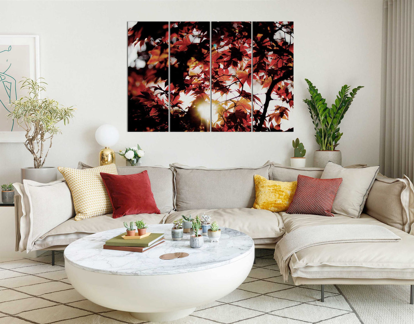 Maple Tree & Leaves at Sunset Wall Painting