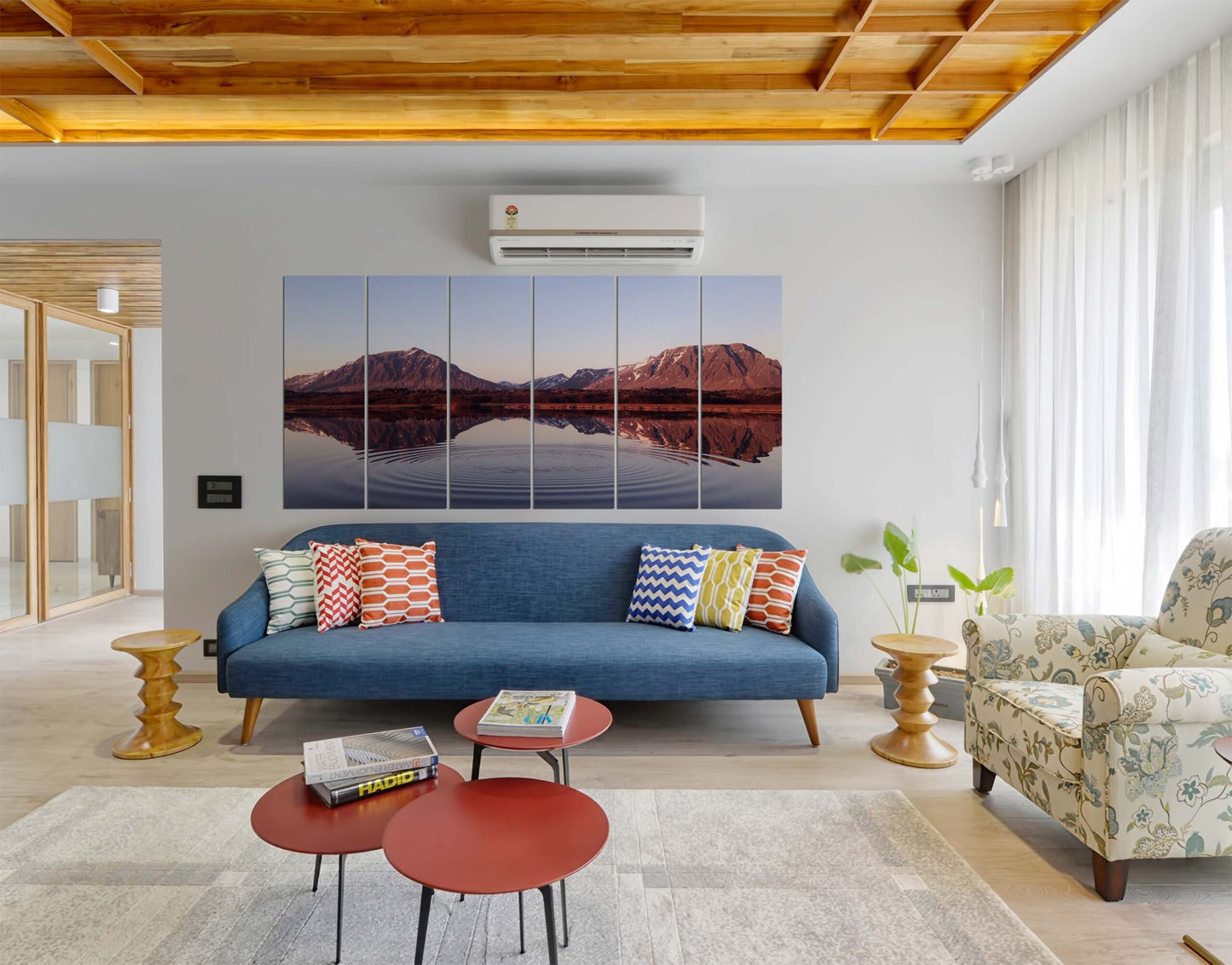 River & Brown Rocky Summits Wall Painting