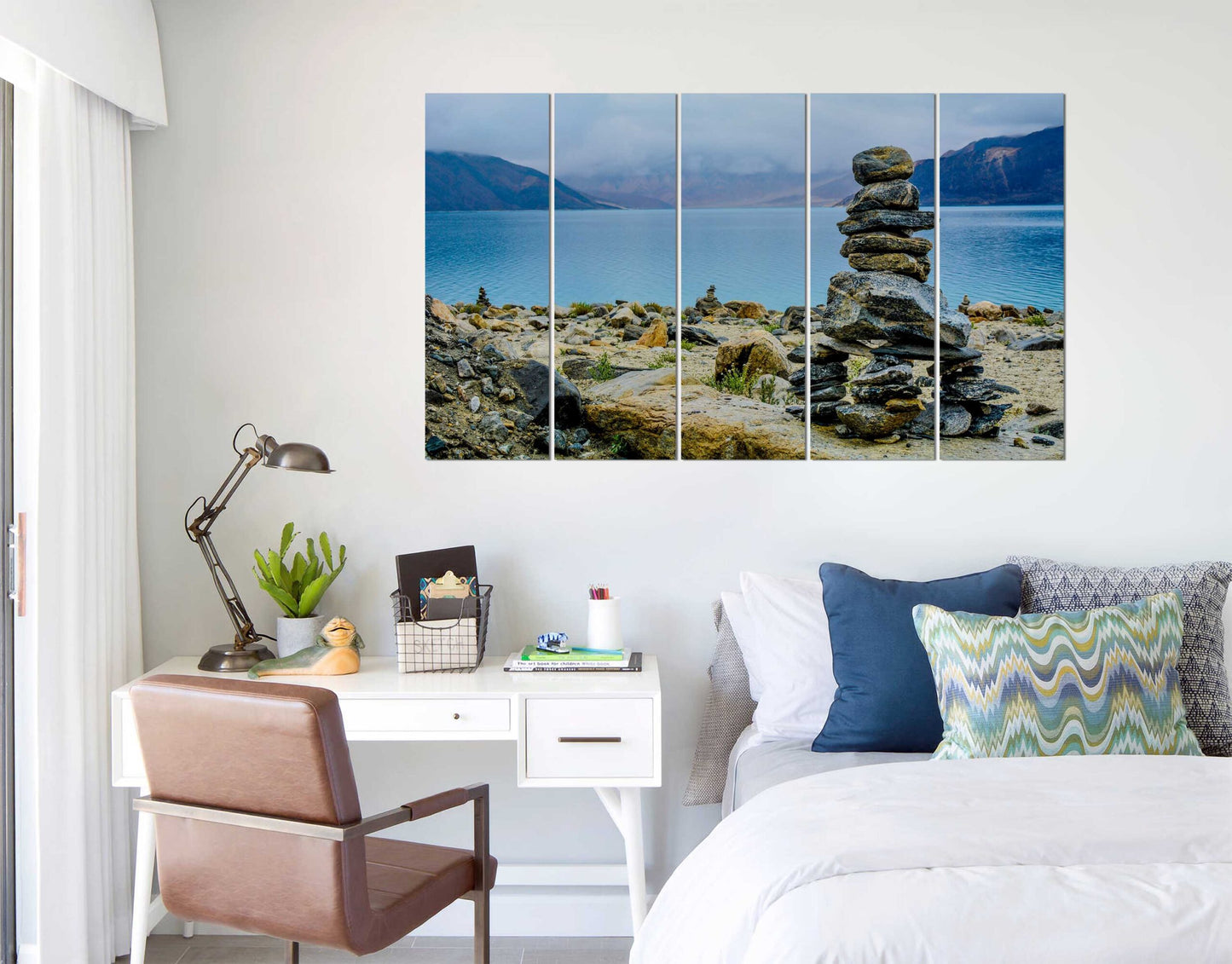 Rought Stone Arrangement Near River & Mountain Wall Canvas Print