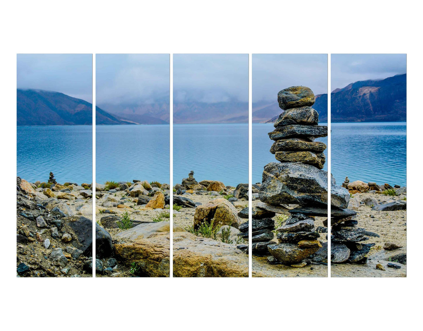 Rought Stone Arrangement Near River & Mountain Wall Canvas Print