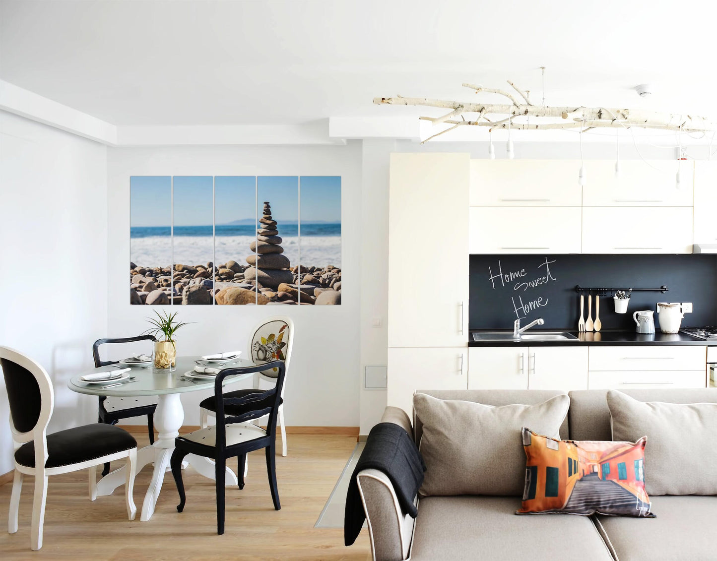 Smooth Stone Arrangement Near Ocean Wall Art Painting