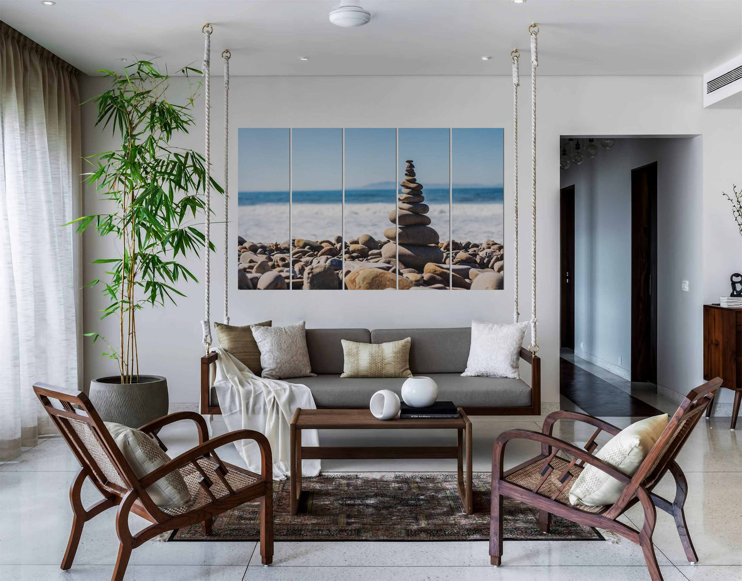 Smooth Stone Arrangement Near Ocean Wall Art Painting