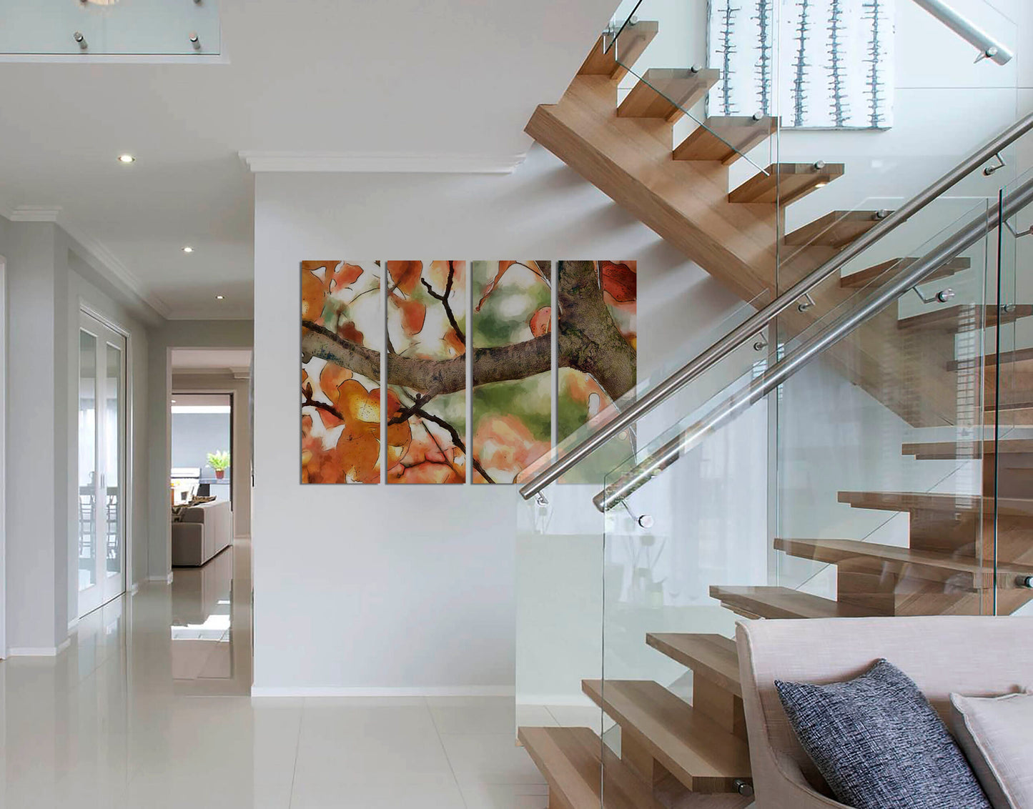 Artistic Tree Branch with Leaves Wall Wall Painting