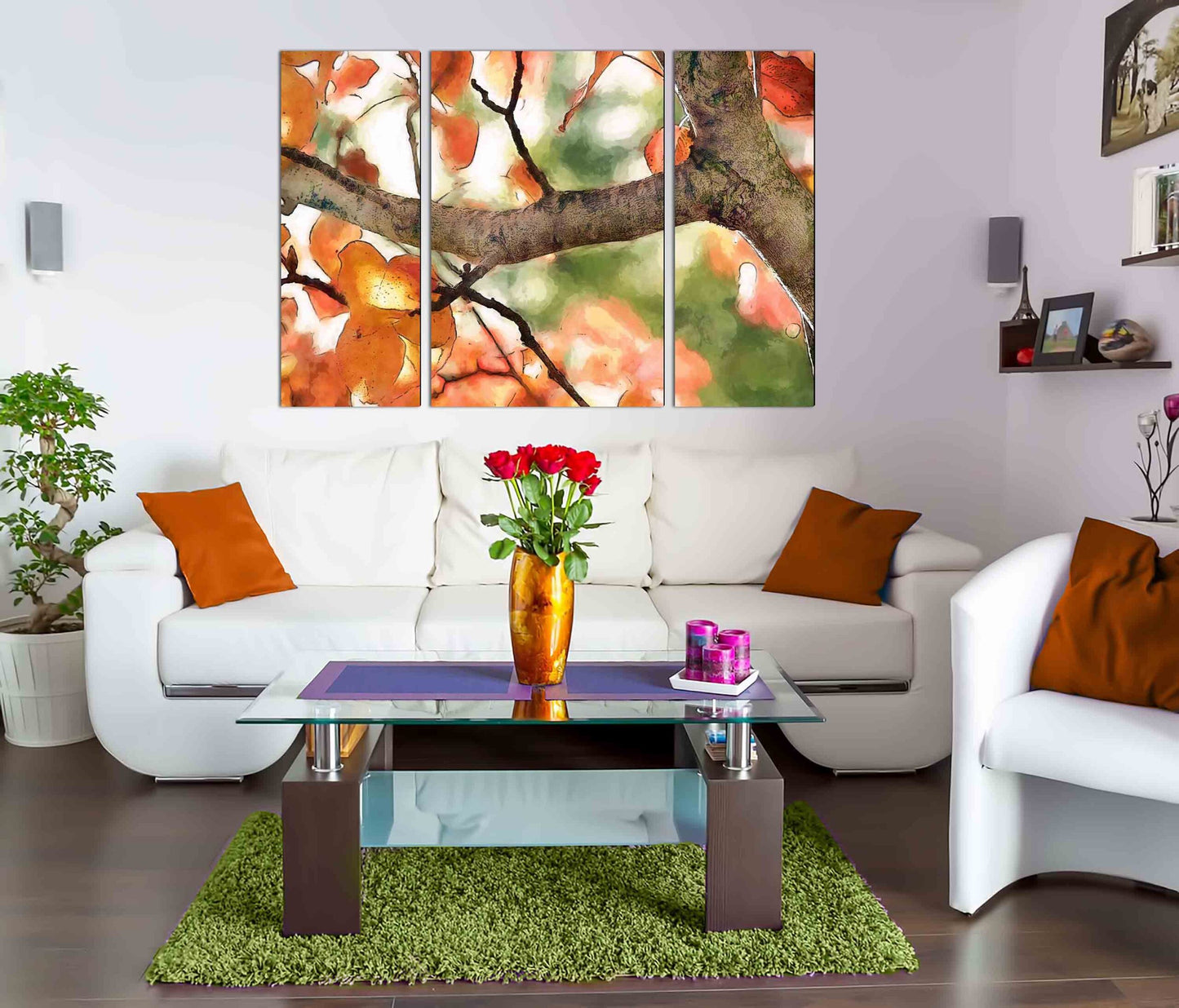 Artistic Tree Branch with Leaves Wall Wall Painting