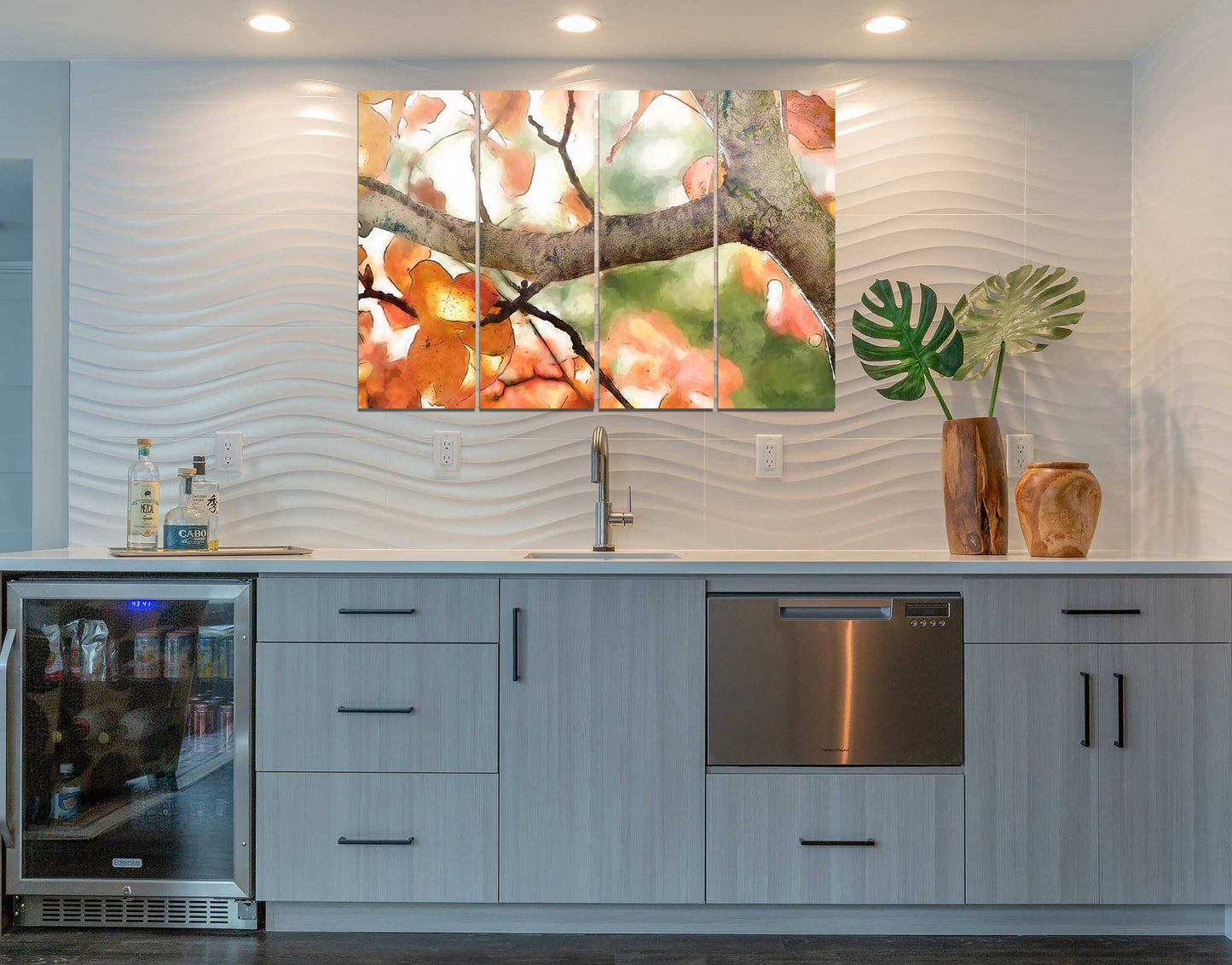 Artistic Tree Branch with Leaves Wall Wall Painting