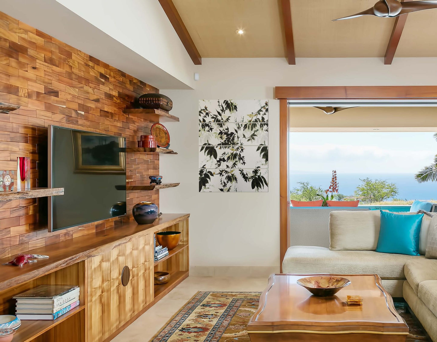 Downward Oriented Green Leaves Painted Wall Painting