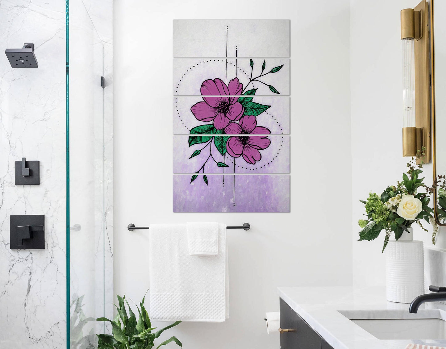Artificial Purple Flower with Leaves Wall Photo Print