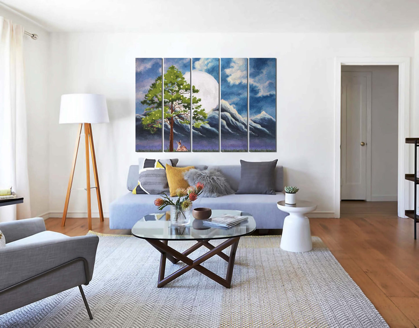 Tree with Summits & Cloudy Sun Wall Art Painting