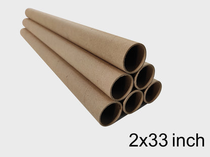 Large Hard Paper Tube with End Caps - 2 inch diameter x 33 inch long (6 Tubes)