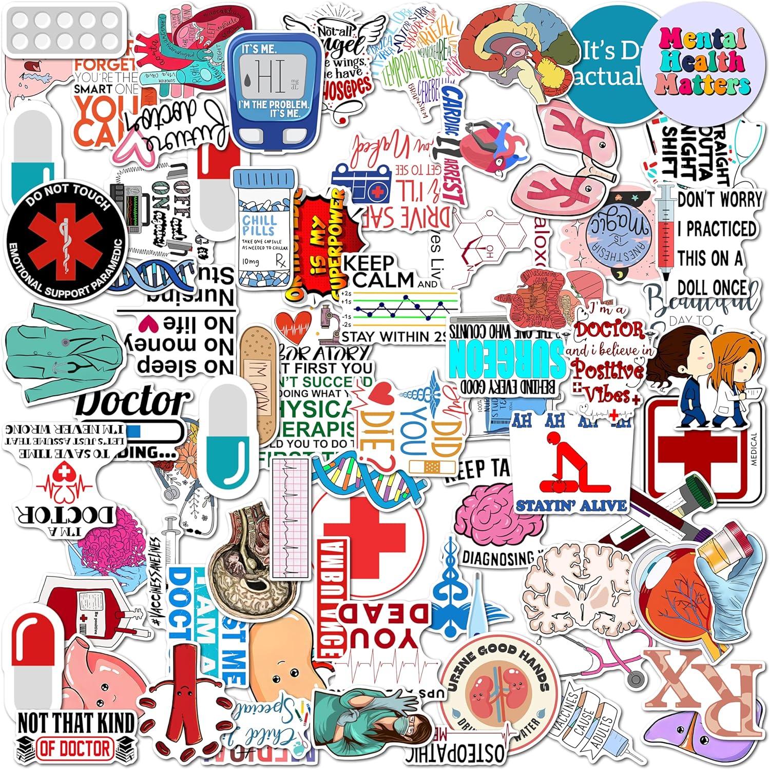 Doctor Sticker Collection Set of 75 Unique Designs for Medical Enthusi ...