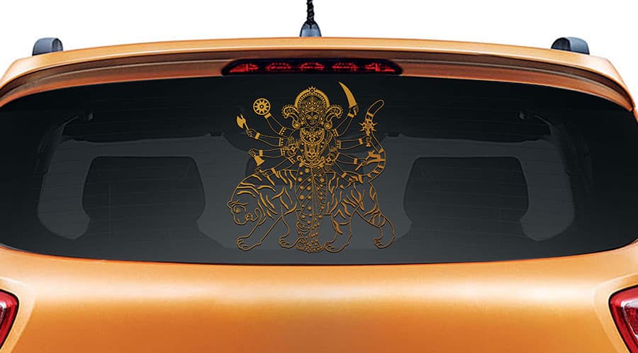 Durga with Tiger Car Rear Glass Sticker