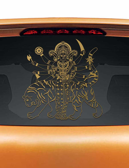 Durga with Tiger Car Rear Glass Sticker