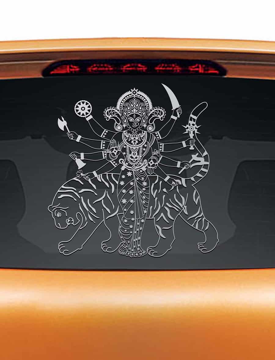Durga with Tiger Car Rear Glass Sticker