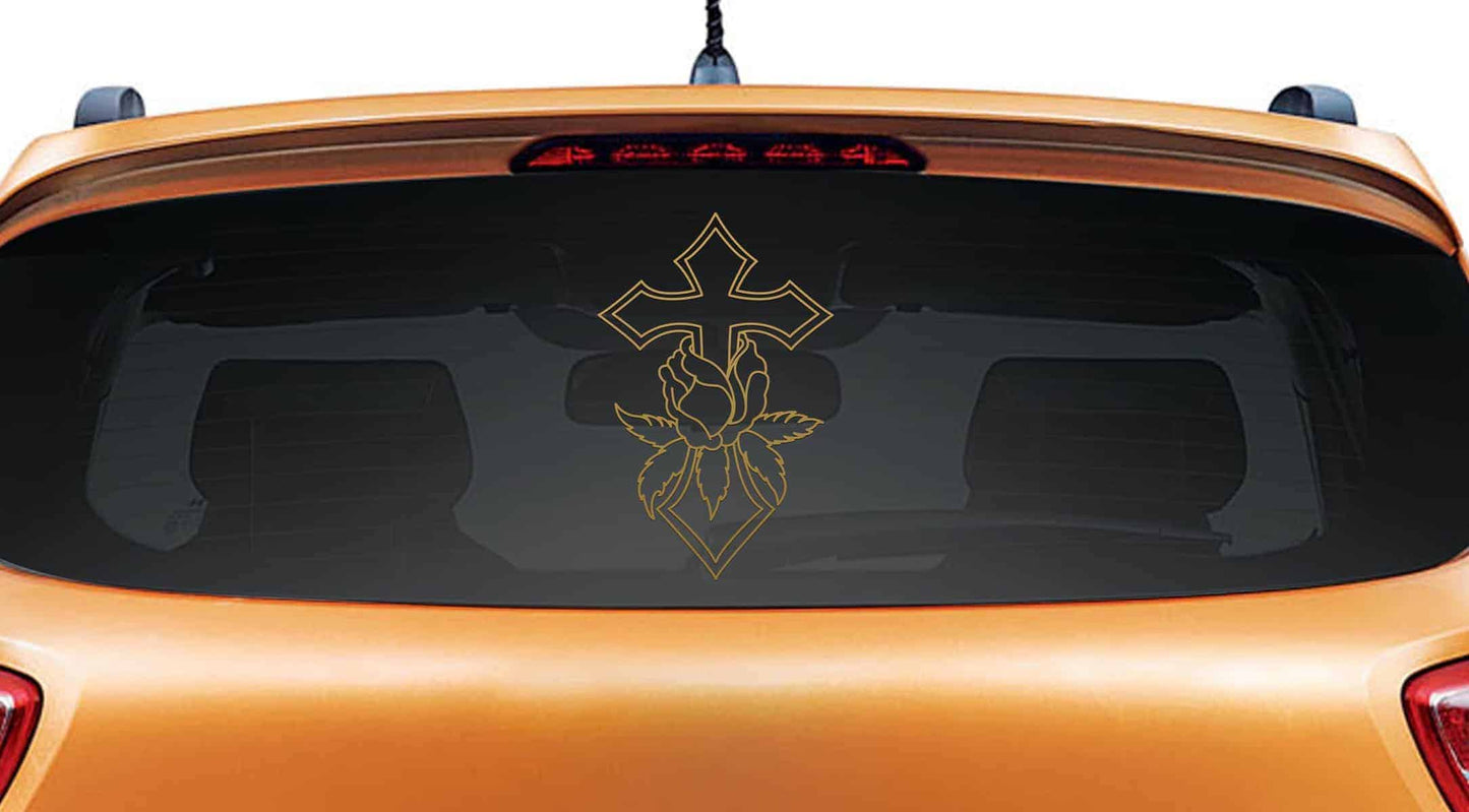 Cross Rose Car Rear Glass Sticker