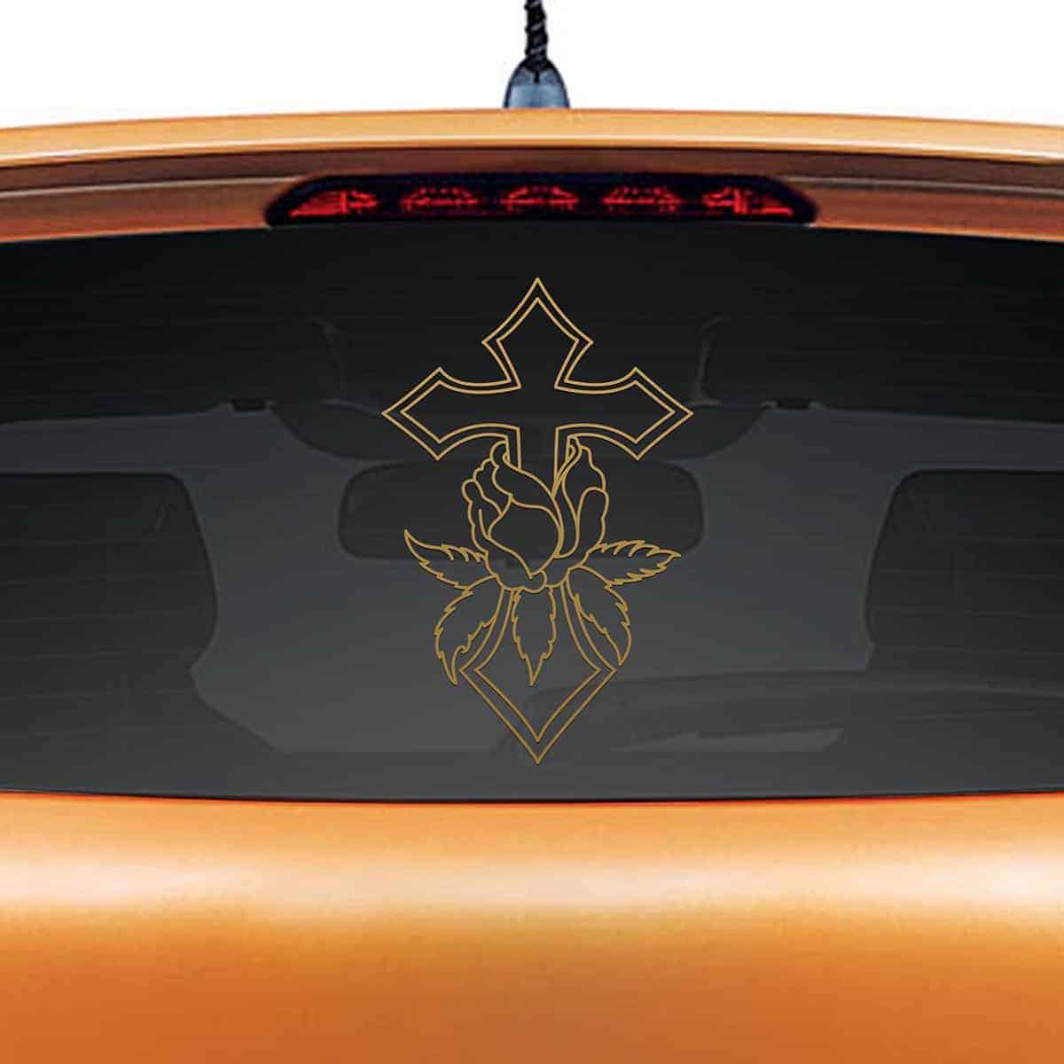 Cross Rose Car Rear Glass Sticker