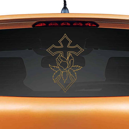 Cross Rose Car Rear Glass Sticker