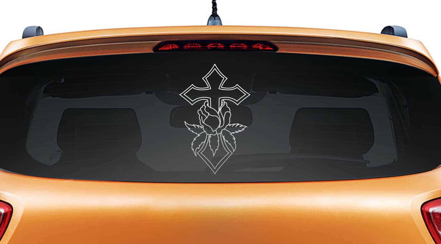 Cross Rose Car Rear Glass Sticker